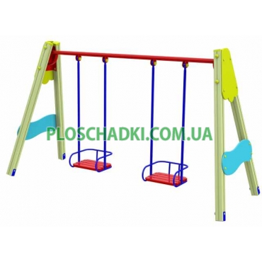Качель двойная на деревянных стойках